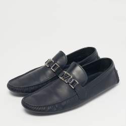 Pre Owned Louis Vuitton Navy Blue Leather Monte Carlo Loafers Size 44