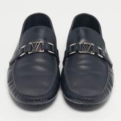 Pre Owned Louis Vuitton Navy Blue Leather Monte Carlo Loafers Size 44