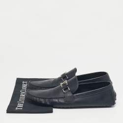 Pre Owned Louis Vuitton Navy Blue Leather Monte Carlo Loafers Size 44