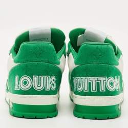 Pre Owned حذاء رياضي لويس فيتون مدرب LV جلد وقماش دنيم أخضر/أبيض مقاس 42