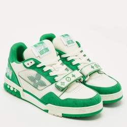 Pre Owned حذاء رياضي لويس فيتون مدرب LV جلد وقماش دنيم أخضر/أبيض مقاس 42