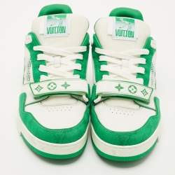 Pre Owned حذاء رياضي لويس فيتون مدرب LV جلد وقماش دنيم أخضر/أبيض مقاس 42