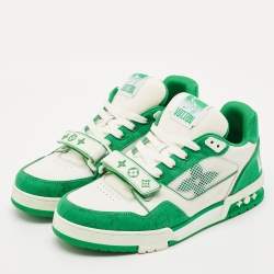 Pre Owned حذاء رياضي لويس فيتون مدرب LV جلد وقماش دنيم أخضر/أبيض مقاس 42