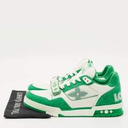 Pre Owned حذاء رياضي لويس فيتون مدرب LV جلد وقماش دنيم أخضر/أبيض مقاس 42