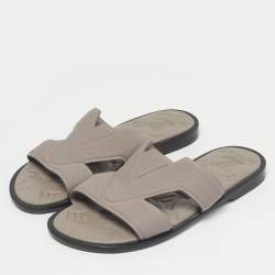 Pre Owned Louis Vuitton Grey Leather LV Oasis Slide Sandals Size 40