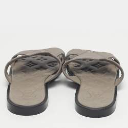 Pre Owned Louis Vuitton Grey Leather LV Oasis Slide Sandals Size 40