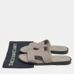 Pre Owned Louis Vuitton Grey Leather LV Oasis Slide Sandals Size 40
