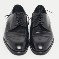Pre Owned Louis Vuitton Black Leather Damier Embossed Lace Up Derby Oxfords Size 41