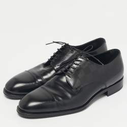 Pre Owned Louis Vuitton Black Leather Damier Embossed Lace Up Derby Oxfords Size 41