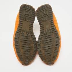Pre Owned Louis Vuitton Orange Suede and Mesh Run Away Sneakers Size 40