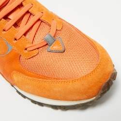Pre Owned Louis Vuitton Orange Suede and Mesh Run Away Sneakers Size 40