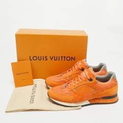 Pre Owned Louis Vuitton Orange Suede and Mesh Run Away Sneakers Size 40