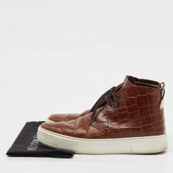 Pre Owned Louis Vuitton Brown Croc Embossed Leather Front Row High Top Sneakers Size 41