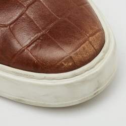 Pre Owned Louis Vuitton Brown Croc Embossed Leather Front Row High Top Sneakers Size 41