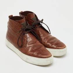 Pre Owned Louis Vuitton Brown Croc Embossed Leather Front Row High Top Sneakers Size 41
