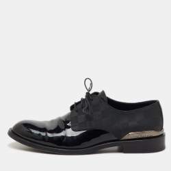 Pre Owned Louis Vuitton Black Damier and Patent Leather Lace Up Derby Size 41