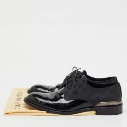 Pre Owned Louis Vuitton Black Damier and Patent Leather Lace Up Derby Size 41