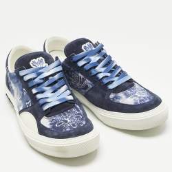 Pre Owned Louis Vuitton Blue Denim and Suede Richelieu LV Ollie Low Top Sneakers Size 46