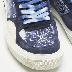 Pre Owned Louis Vuitton Blue Denim and Suede Richelieu LV Ollie Low Top Sneakers Size 46