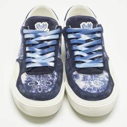 Pre Owned Louis Vuitton Blue Denim and Suede Richelieu LV Ollie Low Top Sneakers Size 46