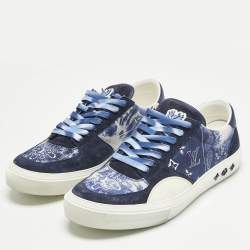 Pre Owned Louis Vuitton Blue Denim and Suede Richelieu LV Ollie Low Top Sneakers Size 46