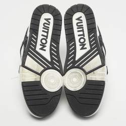 Pre Owned Louis Vuitton White/Black Denim and Leather LV Trainer Maxi Lace Up Sneakers Size 42.5