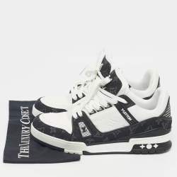 Pre Owned Louis Vuitton White/Black Denim and Leather LV Trainer Maxi Lace Up Sneakers Size 42.5