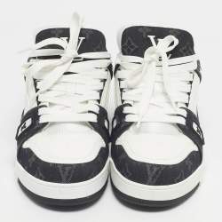 Pre Owned Louis Vuitton White/Black Denim and Leather LV Trainer Maxi Lace Up Sneakers Size 42.5
