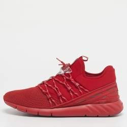 Pre Owned Louis Vuitton Red Fabric and Mesh Fastlane Sneakers Size 46