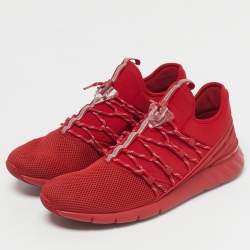 Pre Owned Louis Vuitton Red Fabric and Mesh Fastlane Sneakers Size 46