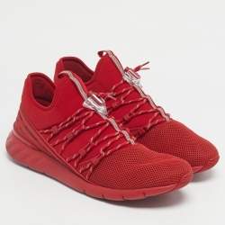 Pre Owned Louis Vuitton Red Fabric and Mesh Fastlane Sneakers Size 46