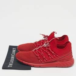 Pre Owned Louis Vuitton Red Fabric and Mesh Fastlane Sneakers Size 46