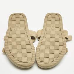 Pre Owned Louis Vuitton Beige Monogram Suede Bom Dia Flat Slide Sandals Size 45