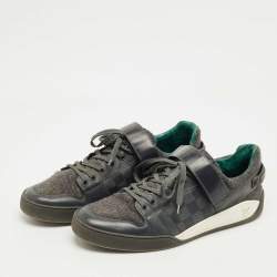 Pre Owned Louis Vuitton Grey Wool and Damier Graphite Canvas Low Top Sneakers Size 44