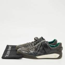 Pre Owned Louis Vuitton Grey Wool and Damier Graphite Canvas Low Top Sneakers Size 44