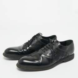 Pre Owned حذاء لوي فيتون ديربي جلد أسود برباط مقاس 40.5