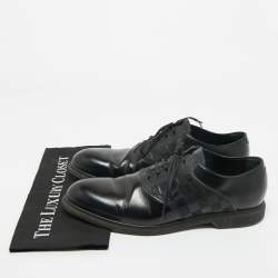 Pre Owned حذاء لوي فيتون ديربي جلد أسود برباط مقاس 40.5