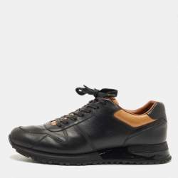 Pre Owned Louis Vuitton Black/Tan Leather Trim Run Lace Up Sneakers Size 42.5