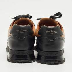 Pre Owned Louis Vuitton Black/Tan Leather Trim Run Lace Up Sneakers Size 42.5