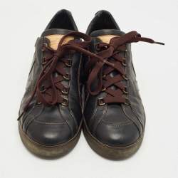 Pre Owned Louis Vuitton Black Leather Lace Up Sneakers Size 45