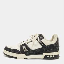 مملوكة مسبقًا Louis Vuitton White/Black Denim and Leather LV Trainer Maxi Lace Up Sneakers Size 42
