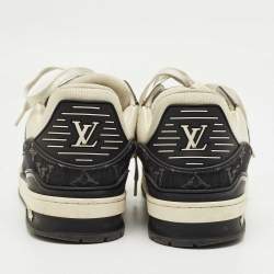 مملوكة مسبقًا Louis Vuitton White/Black Denim and Leather LV Trainer Maxi Lace Up Sneakers Size 42