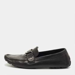 Pre Owned Louis Vuitton Black Leather Monte Carlo Slip On Loafers Size 42
