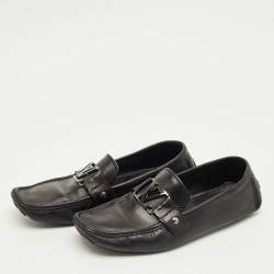 Pre Owned Louis Vuitton Black Leather Monte Carlo Slip On Loafers Size 42