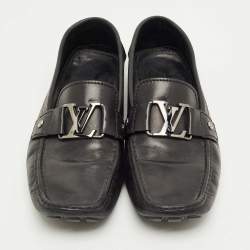 Pre Owned Louis Vuitton Black Leather Monte Carlo Slip On Loafers Size 42
