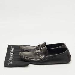 Pre Owned Louis Vuitton Black Leather Monte Carlo Slip On Loafers Size 42