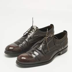 Pre Owned Louis Vuitton Brown Brogue Leather Lace Up Derby Size 42