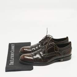 Pre Owned Louis Vuitton Brown Brogue Leather Lace Up Derby Size 42