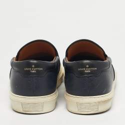 Pre Owned Louis Vuitton Navy Blue Leather Slip On Sneakers Size 45