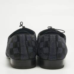 Pre Owned Louis Vuitton Blue/Black Denim and Sequins Damier Lace Up Derby Size 45